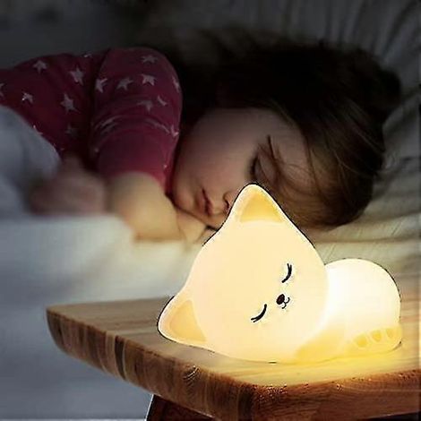 Veilleuse adorable chaton pour enfants, lampe LED à couleurs changeantes en silicone souple portable. (1/5)