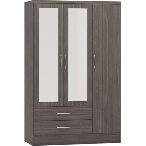 Nevada 3 Door 2 Drawer Mirrored Wardrobe - L52 x W116 x H182.5 cm - Black Wood Grain (1/5)