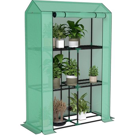 Serre de jardin à 3 niveaux avec bâche en PE anti-UV et porte enroulable, 100 x 40 x 150 cm, verte produit de qualité avec garantie satisfait ou remboursé (1/5)