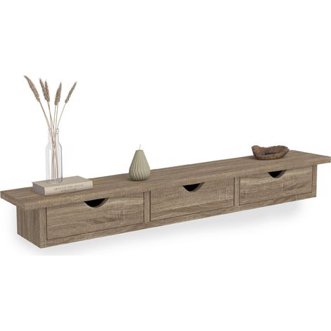 Idmarket – Étagère murale console d'entrée 3 tiroirs – Longueur 80 cm – Largeur 15 cm – Hauteur 10 cm – Panneaux de particules – Style contemporain (1/5)