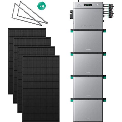 Zendure SolarFlow 2400 Pro - Batterie Solaire 2400W AC, PV 4800W, 2.4-16.8kWh, Plug & Play, IP65, Tesla/Pompes à Chaleur. avec 4xAB3000L (11.52 kWh), avec 450Wx4 Panneau Bifacial, avec 8x supports