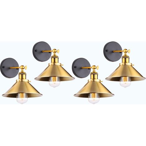 4er Wandleuchte, Vintage Industrielle Wandlampe aus Metall mit Ø22cm Lampenschirm für Schlafzimmer Wohnzimmer Esszimmer (Gold)