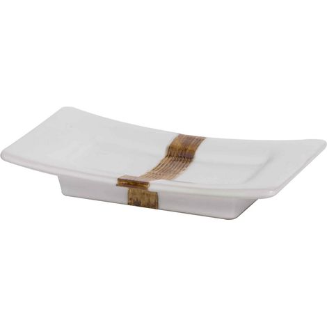 Porte-savonsavon à poser blanc et bronze en céramique mod. Maya