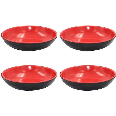 Lot de 4 coupelles rondes rouges et noires en mélamine pour sauces, trempettes et apéritifs.