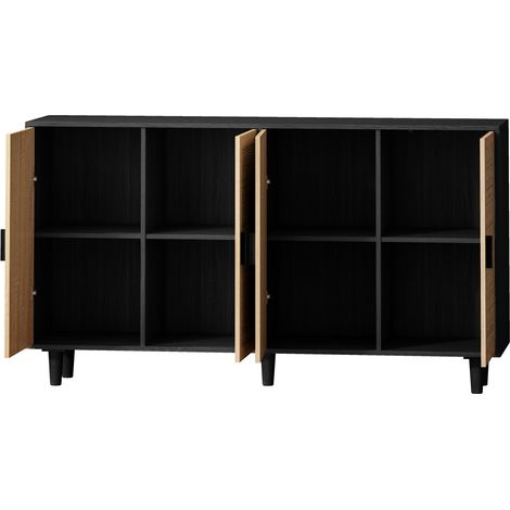 Armadio contenitore a 4 ante in stile rattan 158 x 40 x 88 cm nero HOMVRA (1/5)