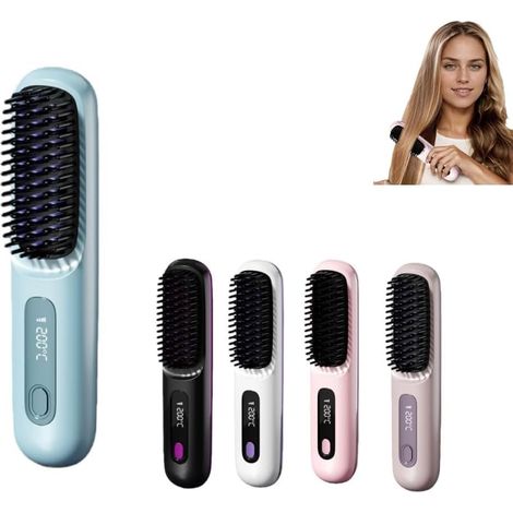 Cocoony Brush for Short Hair, Portable Rechargeable Straightening Brush, Adds Volume in 2 Minutes (Blue)
