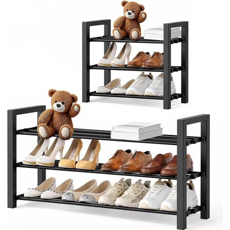 Meuble à Chaussure Entrée Étroit Extensible 3 Niveaux, Rangement Porte Étagère à Chaussure en Métal Noir 6 à 12 Paires, pour Entrée, Extérieur, Armoires, Chambres à Coucher (1/5)