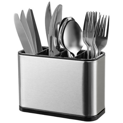 Soporte para utensilios de cocina, escurridor de platos de acero inoxidable, organizador de encimera con 4 compartimentos divididos, resistente a la corrosión. (1/5)