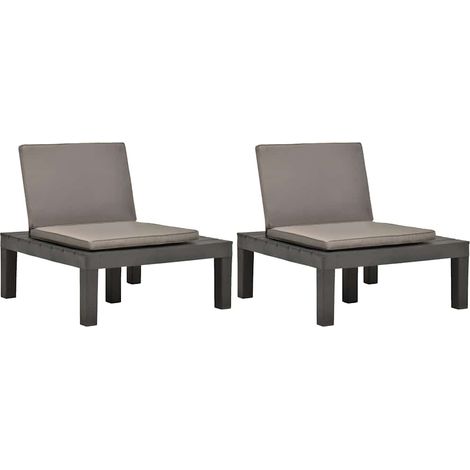 vidaXL Tumbonas jardín con cojines 2 unidades plástico gris antracita (1/5)