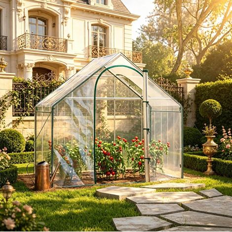 Serra da giardino 180x100x168 cm, copertura trasparente, porta e finestra arrotolabili, PVC e acciaio, verde (1/5)