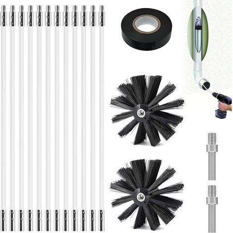 Kit De Nettoyage De Cheminée En 17 Pièces Comprenant : 2 Brosses Pour Conduits De Poêle (Ø150 mm), 12 Tiges Flexibles (410 mm), 2 Tiges Hexagonales, 1 Ruban Adhésif, Brosse Pour Conduits D'évacuation (1/5)