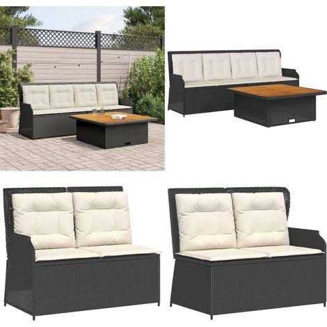 Salon de jardin 3 pcs avec coussins noir résine tressée - Banc de jardin - Table de jardin (1/5)