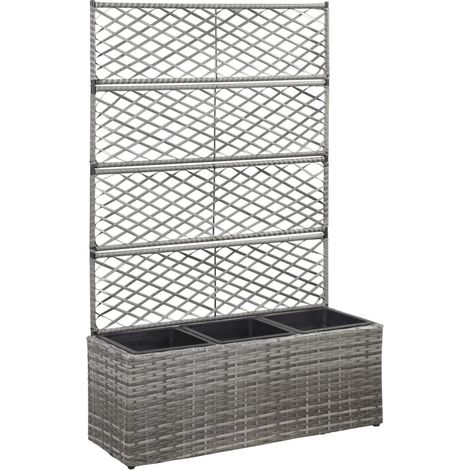 Hochbeet mit Rankgitter 3 Töpfe 83×30×130cm Poly Rattan Grau
