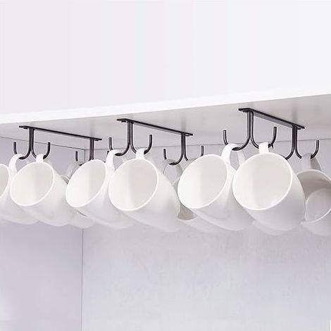 Café Noir,avec 4 Vis, Lot de 3 Supports pour Tasses,Porte-Tasses Suspendu sous Placard, Crochets de Rangement en Métal sous Armoire, Étagère, Cabinet, Mugs, Verres à Bière, Ustensiles pour Cuisine (1/5)