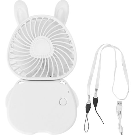 Ventilateur de bureau portable USB rechargeable avec lanière - Mini ventilateur pliable pour extérieur et bureau, design mignon lapin blanc