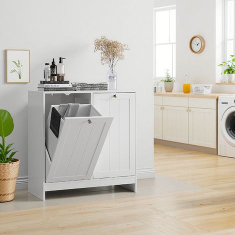 Panier à linge inclinable à bac amovible, meuble de rangement dissimulé pour salle de bain, organiseur autoportant blanc, coffre à linge pratique pour maison. (1/5)