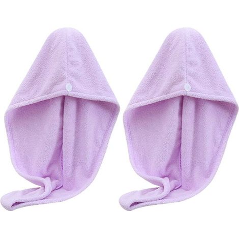 Serviette Cheveux - Turban Microfibre Absorbant Séchage Rapide - Pour Femme Sans Frisottis - Lot de 2 - Violet (1/5)