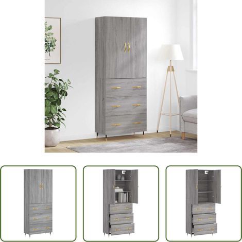 Schrank - Highboard Grau Sonoma 69,5x34x180 cm Holzwerkstoff (1/5)