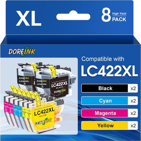 LC422XL LC422 Lot de 8 Cartouches d'encre Compatible avec Brother LC-422XL LC 422 LC-422XLVAL pour Brother MFC-J5740DW MFC-J5340DW MFC-J5345DW MFC-J6540DW MFC-J6940DW Imprimantes (1/5)