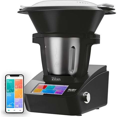 Zilan RUBY Thermorobot, Robot da Cucina Multifunzione Wi-Fi, 18 Funzioni, Touch Screen a Colori TFT da 7",Bilancia incorporata, Controllo App, 4,7 L, 1700 W