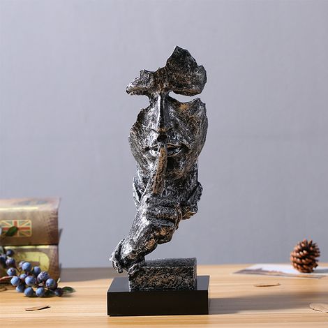 Sculpture Thinker Resin Art Figurine Ornament, Retro Silver 13x12x34.5cm (1/5)