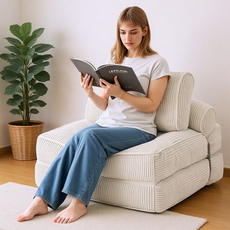 Divano letto trasformabile 4 in 1 – Poltrona, divano letto singolo, ideale per piccoli spazi, soggiorno o camera da letto (bianco) (1/5)