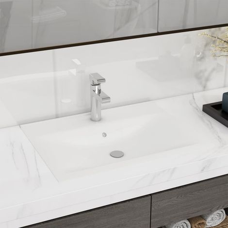 Lavabo à poser avec trou de robinet Lavabo Vasque salle de bain Blanc mat 60x46 cm Céramique (1/5)
