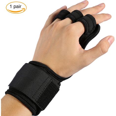 Gants de traction (paire) avec support de poignet pour entraînement croisé, WOD et musculation en microfibre (1/5)