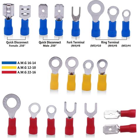 Lot de 280 - Cosses Electriques - Connecteur Electrique - Cosses Plates Et Fourches (1/5)