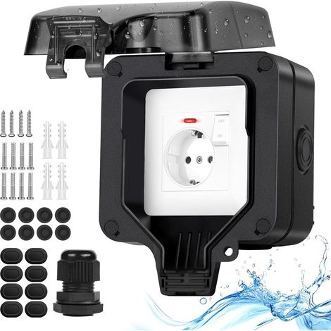Prise extérieure Prise étanche extérieure IP66 avec interrupteur Témoin lumineux,Prise extérieure en saillie Jardin Outdoor Prise murale verrouillable Couvercle rabattable Prise individuelle noire (1/5)
