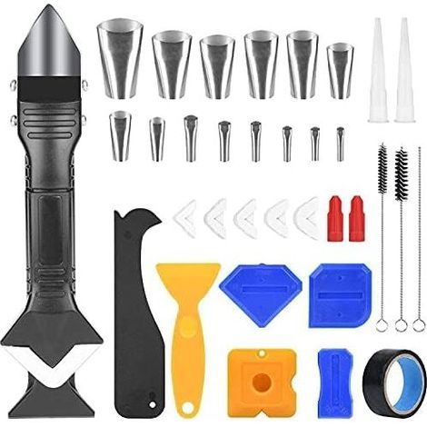 Outil de Calfeutrage en Silicone 35Pcs,Joint Calfeutrage Outils 3 en 1, Buses de Finition de Calfeutrage 14 Pcs, Kit de Grattoirs en Plastique (1/4)