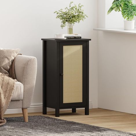 Armoire de rangement en rotin 76 cm – Portes en bambou tressé main – Poignées métalliques – Table d’appoint style fermier – Idéale pour salon, cuisine, entrée et salle à manger (1/5)