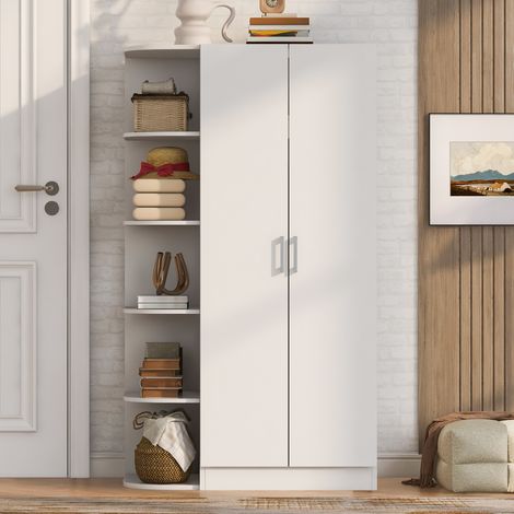 Armario ropero de 2 puertas blanco con cajones, estantes y barra para ropa, 90 × 55 × 170 cm, almacenamiento organizado para dormitorio y vestidor – CHICFURN (1/5)