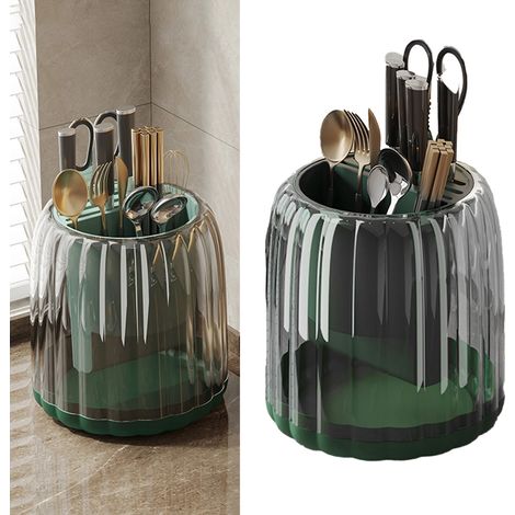 Bloc porte-couteaux rotatif à 360°, grande capacité, amovible, avec bloc porte-cuillères pour la cuisine (vert). (1/5)