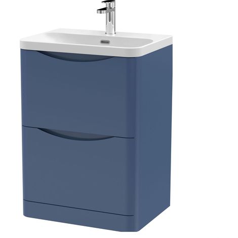 Balterley Dunwood Modern Bathroom Floor Standing 2 Drawer Vanity Unit & Ceramic Basin, Satin Blue, 600mm (1/4)