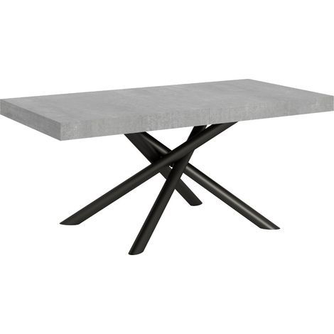 Table extensible design pieds arrondis entrelacés anthracite Zeus 2 rallonges épaisses 160 à 264 cm-Gris ciment-2 rallonges épaisses-160 à 264 cm (1/5)