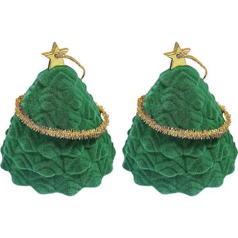 Boîte à bijoux en forme de sapin de Noël (lot de 2), jolie boîte de rangement pour boucles d'oreilles, boîte cadeau de Noël-7x6cm-Green