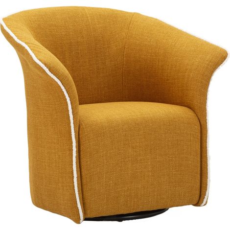 Poltrona girevole Siena in tessuto senape con bordura avorio 83x66x80 cm