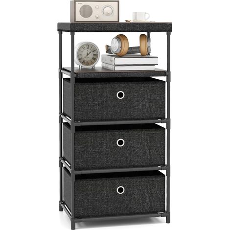 GOPLUS Commode de Rangement à 3 Tiroirs avec Étagère, Bacs en Tissu, Cadre en Métal, Organisateur Armoire de Rangement pour Salon, Chambre Adulte, Placard, 40 x 30 x 81 cm (1/5)