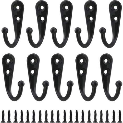 10 Pieces Simple Black Hooks Wall Hooks Black Coat Hooks Equipped with Mounting Screws (1/5)
