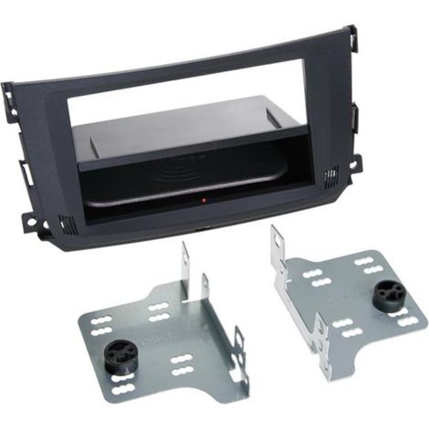 Kit Facade autoradio 2DIN compatible avec Smart Fortwoo ap10 Avec vide poche Induction Qi Noir
