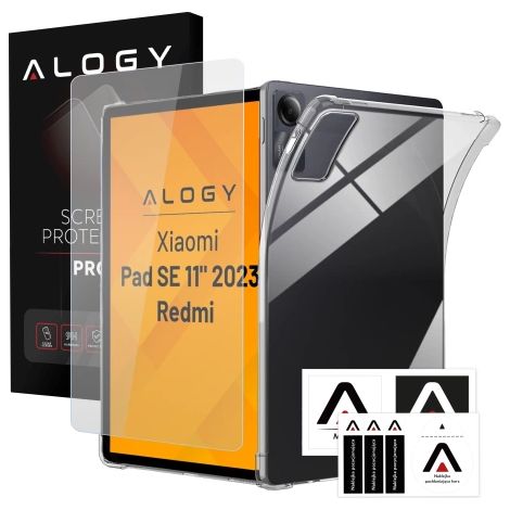 Funda protectora para Redmi Pad SE 11" 2023, esquinas reforzadas, delgada y ligera, antichoque, Alogy FlexiShield™ - Transparente + cristal templado (1/5)