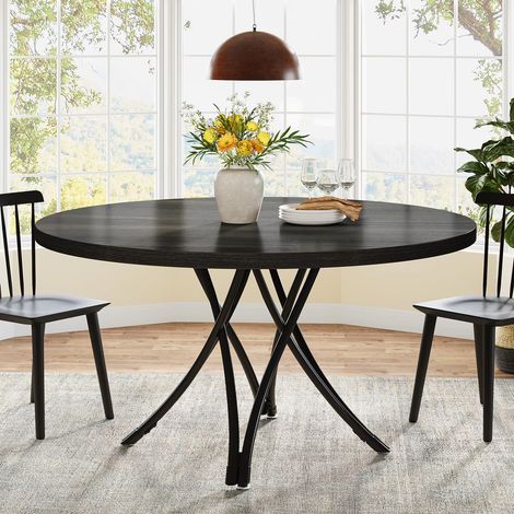 Table ronde 120 cm – 4-6 pers – Style fermier – Industriel – Noir (1/5)