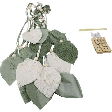 Suspension murale macramé feuilles bohème – Tissé main glands feuilles tapisserie nursery chambre salon 47,2x29,5in vert, décoration (1/2)