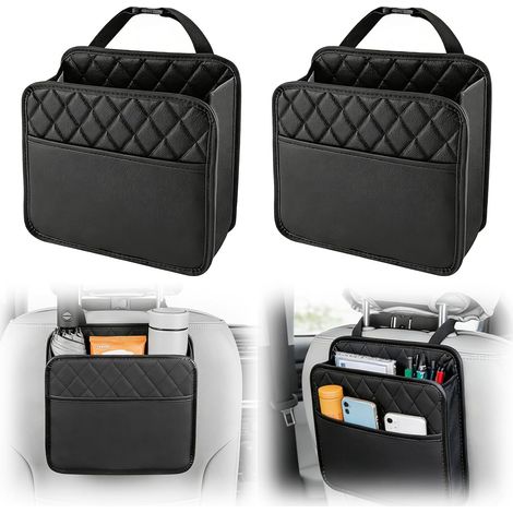 2 Pièce Sac de Rangement Suspendu en Cuir Pour Voiture,Organiseur de dossier de siège de voiture, organiseur de siège étanche,sacs de rangement Suspendu pour dossiers, tasses (Set3) (1/5)