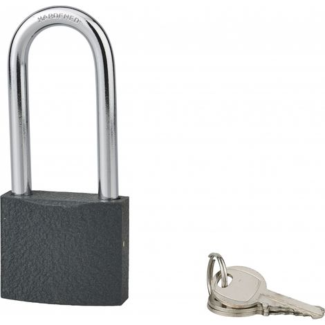 Cadenas ACERA gris à clé, base 50 mm, anse 1/2 haute 72 mm, anse acier cémenté, 3 clés - SP