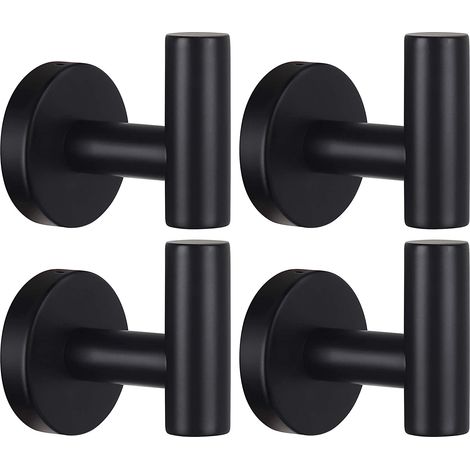 Gancho de pared para toallas, abrigos, batas de baño, negro mate, acero inoxidable SUS 304, resistente, para batas, esponjas, armarios, baño, dormitorio, cocina, hotel, piscina (4 unidades) - RAPANDA (1/5)