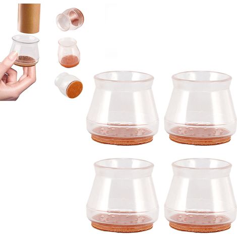 Juego de 16 protectores de silicona transparente para patas de sillas: resistentes a los golpes, antideslizantes y silenciosos para parquet y otros revestimientos de suelo (3,5 x 3,8 x 3,3 cm). (1/5)