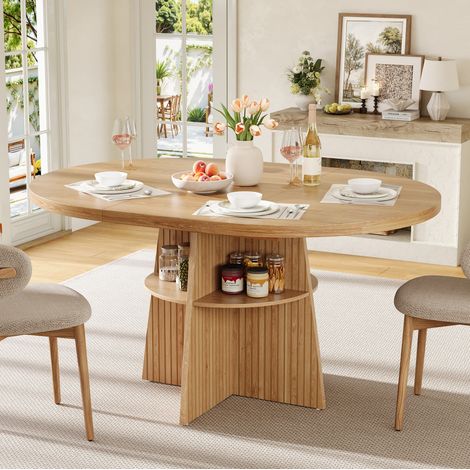 Table à manger ronde extensible 110-150 x 110 x 77,5 cm, MDF, finition naturelle, REDOM (1/5)