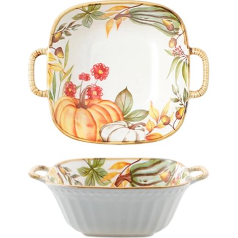 Bol en céramique simple en forme de citrouille, assiette assortie à la vaisselle en céramique pour la maison, bol double anse élégant et léger, cuillère (1/5)
